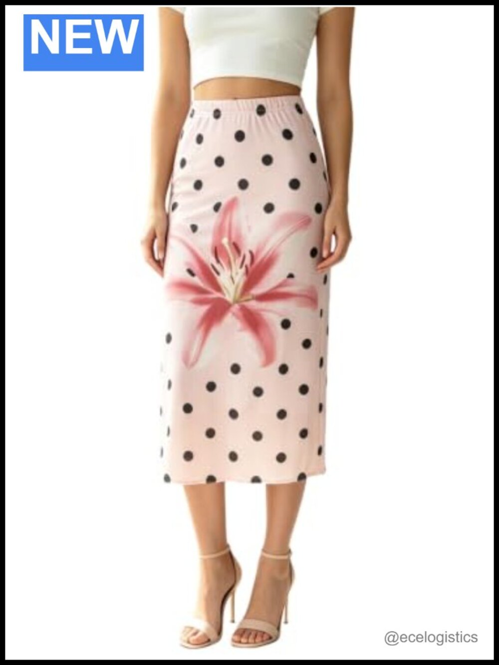 Women's Midi Skirt Sheer Mesh Elastic High Waist Polka Dot Floral Summer
